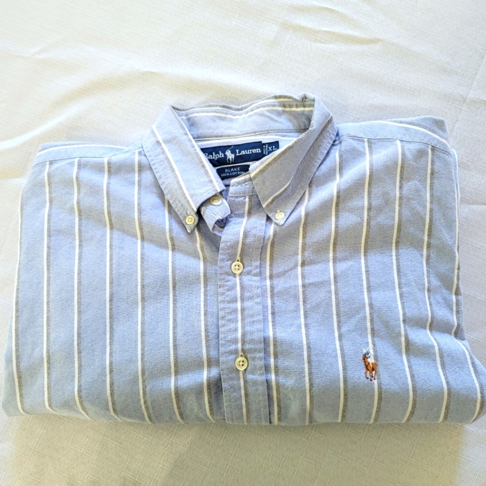 Ralph Lauren Blake Fit Light Blue Button Up Shirt XL Button Down Stripes NWOT
